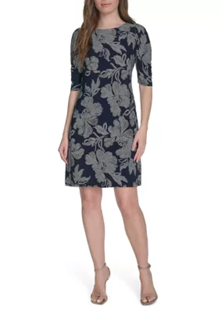 Women's Short Ruched Sleeve Jersey Shift Dress