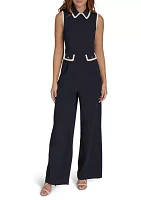 Women's Sleeveless Collared Color Block Scuba Crepe Jumpsuit