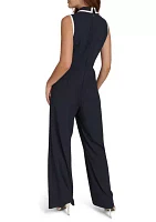 Women's Sleeveless Collared Color Block Scuba Crepe Jumpsuit