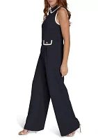 Women's Sleeveless Collared Color Block Scuba Crepe Jumpsuit