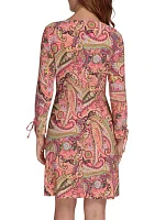 Women's 3/4 Tie Sleeve Paisley Jersey Shift Dress