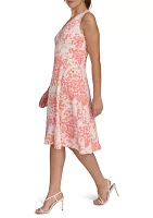 Women's Sleeveless V-Neck Hopsack Fit and Flare Dress with Fringe Trim