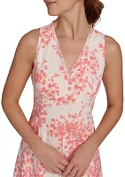 Women's Sleeveless V-Neck Hopsack Fit and Flare Dress with Fringe Trim