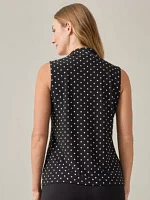 Dot Print Sleeveless Knot Front Knit Top