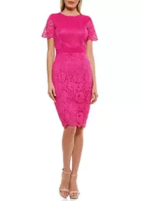 THE LIMITED Short Sleeve Lace Scallop Edge Sheath Dress