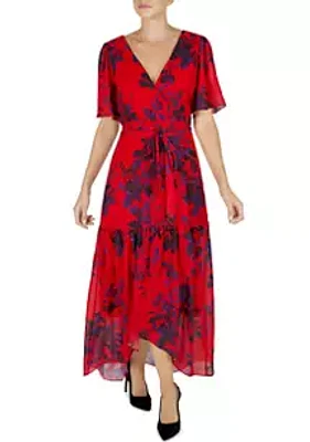 Donna Ricco Women's Flutter Sleeve Maxi Dress