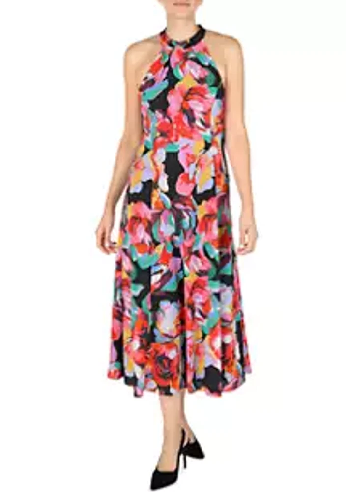 Donna Ricco Sleeveless mock neck fit and flare dress
