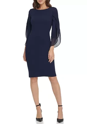 Women's Split Sleeve Solid Sheath Dress