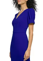 Women's Short Sleeve V-Neck Solid Sheath Dress