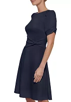 Women's Short Sleeve Crepe Side Knot Fit & Flare Dress