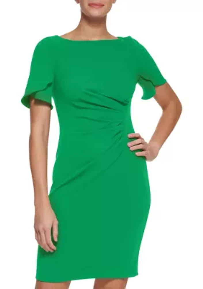 Women's Short Flutter Sleeve Solid Side Ruched Dress