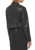 Women's Solid Faux Leather Jacket