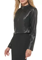 Women's Solid Faux Leather Jacket