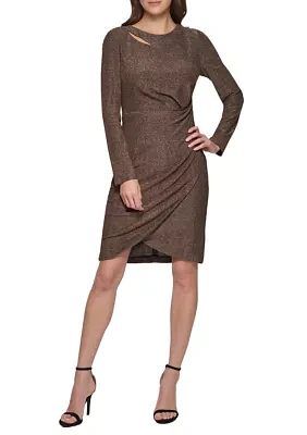 Women's Long Sleeve Cutout Neck Overlap Skirt Sheath Dress