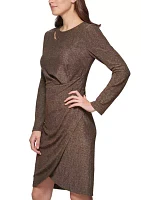 Women's Long Sleeve Cutout Neck Overlap Skirt Sheath Dress