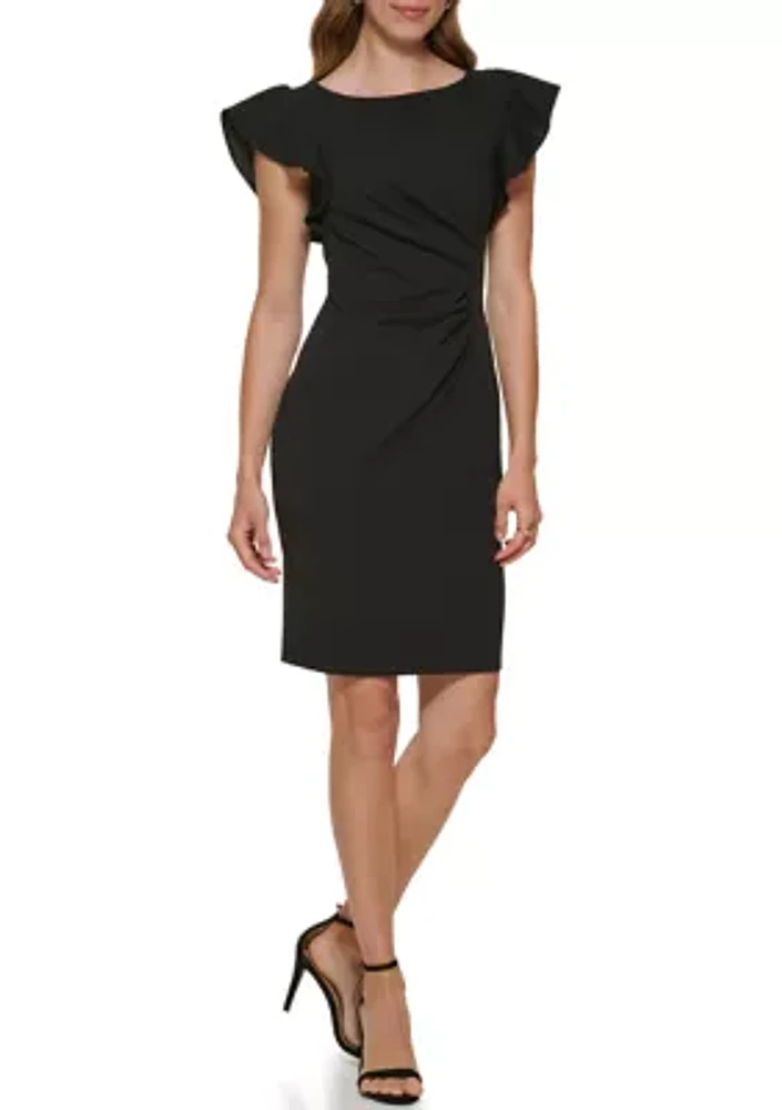 Women's Ruffle Sleeve Solid Sheath Dress