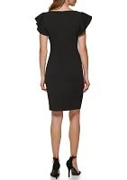 Women's Ruffle Sleeve Solid Sheath Dress