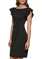 Women's Ruffle Sleeve Solid Sheath Dress