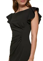 Women's Ruffle Sleeve Solid Sheath Dress