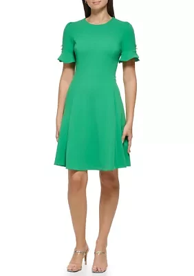 Women's Flutter Sleeve Fit and Flare Dress