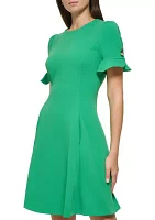 Women's Flutter Sleeve Fit and Flare Dress