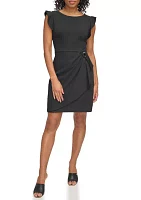 Women's Flutter Sleeve Side Ruched Sheath Dress