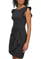 Women's Flutter Sleeve Side Ruched Sheath Dress