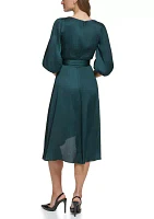 Women's Blouson Sleeve Wrap Fit and Flare Dress