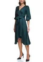 Women's Blouson Sleeve Wrap Fit and Flare Dress