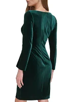 Women's Long Sleeve Square Neck Side Ruch Sheath Dress