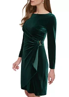 Women's Long Sleeve Square Neck Side Ruch Sheath Dress