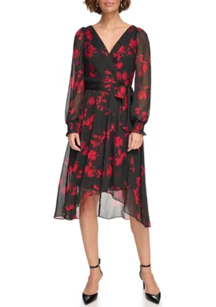 Women's Floral Chiffon Fit and Flare Dress