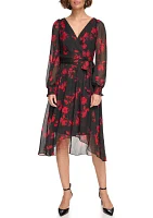 Women's Floral Chiffon Fit and Flare Dress