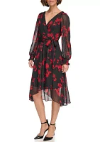 Women's Floral Chiffon Fit and Flare Dress