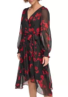 Women's Floral Chiffon Fit and Flare Dress