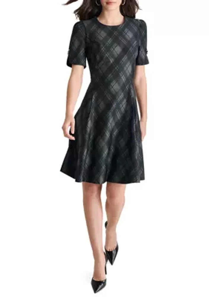 Women's Plaid Printed Fit and Flare Dress