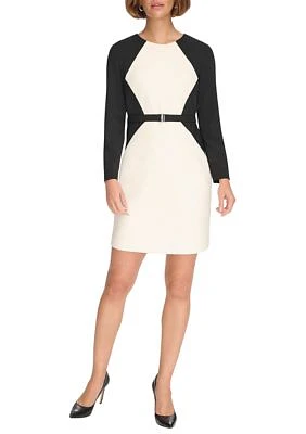 Women's Long Sleeve Round Neck Color Block Sheath Dress