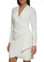 Women's Long Sleeve V-Neck Wrap Waist Solid Shift Dress