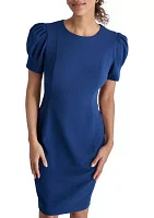 Women's Puff Sleeve Solid Sheath Dress