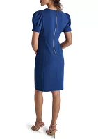 Women's Puff Sleeve Solid Sheath Dress