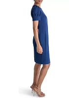 Women's Puff Sleeve Solid Sheath Dress