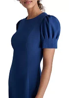 Women's Puff Sleeve Solid Sheath Dress