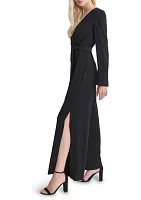 Women's Long Sleeve Belted Sparkle Gown