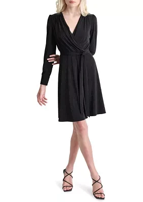 Women's V-Neck Belted Fit and Flare Dress