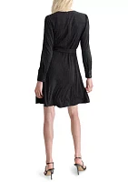 Women's V-Neck Belted Fit and Flare Dress