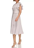 Women's Flutter Sleeve Ruched Tie Waist Fit and Flare Dress