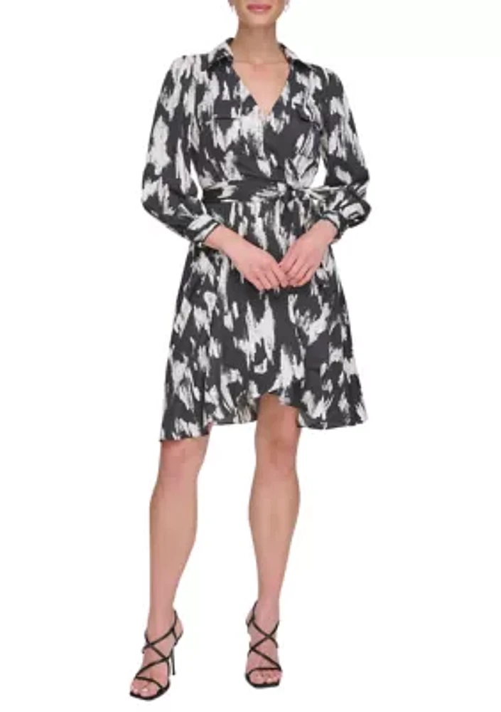 Women's 3/4 Sleeve Collar Neck Printed Fit and Flare Dress