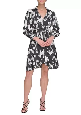 Women's 3/4 Sleeve Collar Neck Printed Fit and Flare Dress