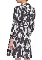 Women's 3/4 Sleeve Collar Neck Printed Fit and Flare Dress