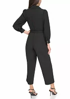 Women's Long Sleeve Collar Neck Solid Jumpsuit